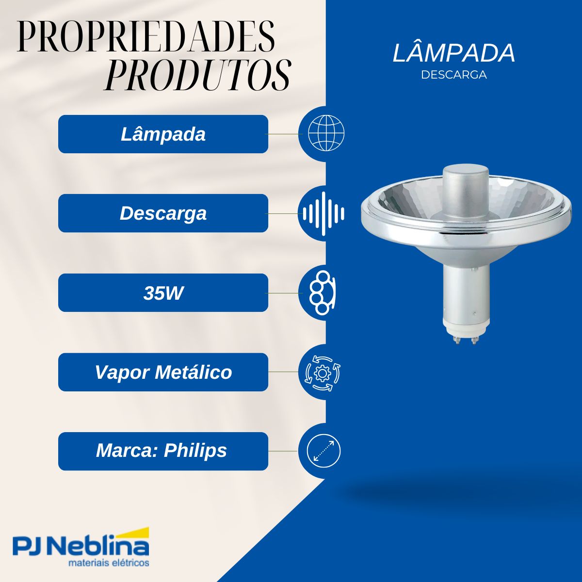 Lâmpada Vapor Metálico Ar111 35W Gx8.5 3000K Branco Quente 24G - Philips