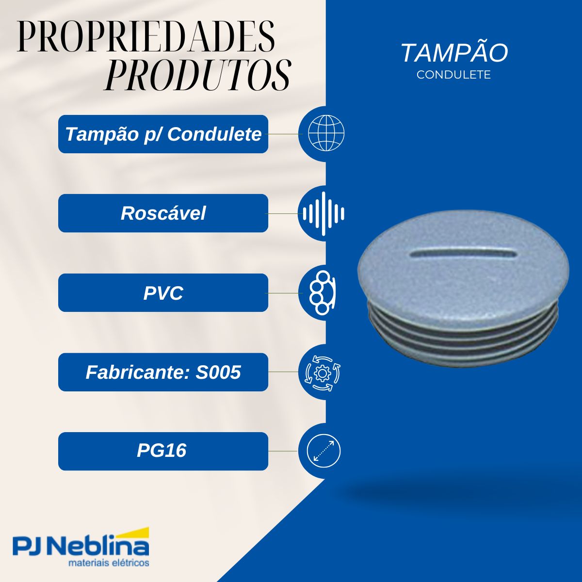 Tampão Condulete Roscável Pvc Pg16 Cinza Rosca Pg - Steck