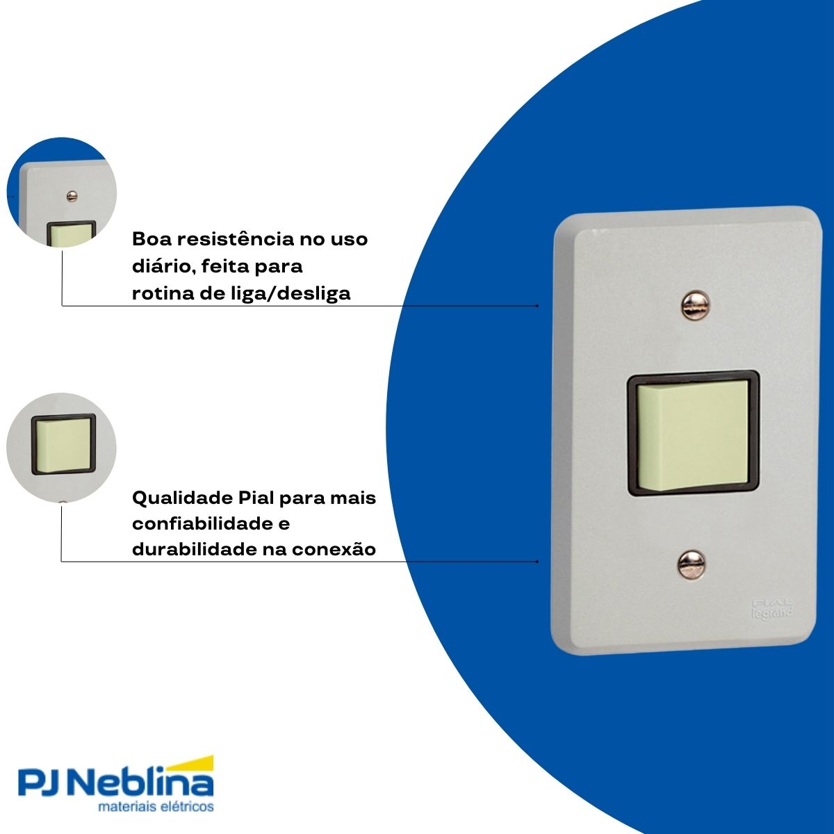 Conjunto 1 Interruptor Bipolar Paralelo 10A 250V C/Placa 4X2 Cinza Silentoque - Pial
