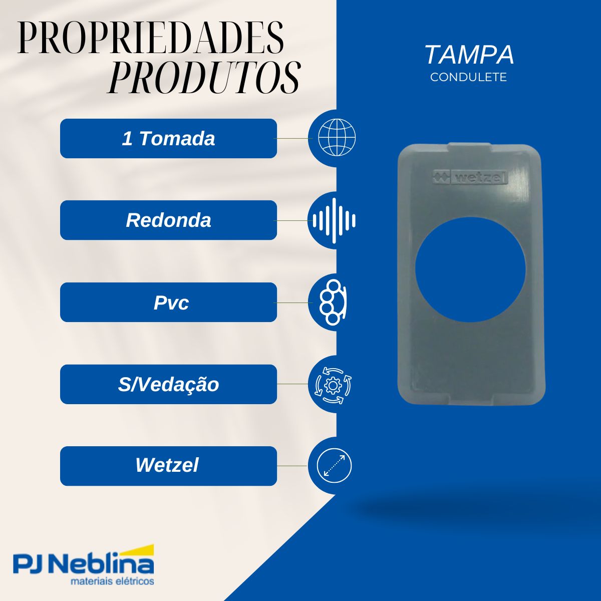 Tampa Condulete 1 Tom Redonda Pvc 1/2-3/4 Cinza S/Vedação - Wetzel
