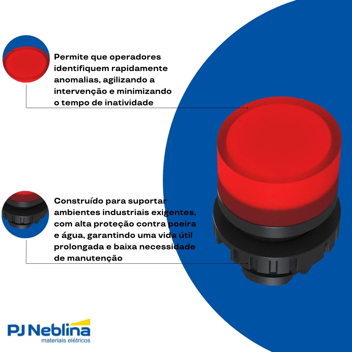 Sinaleiro Modular Faceado Redondo 22 mm 220-240V Plástico Led Vermelho Terminal Parafuso Plástico Preto Ip66 - Weg