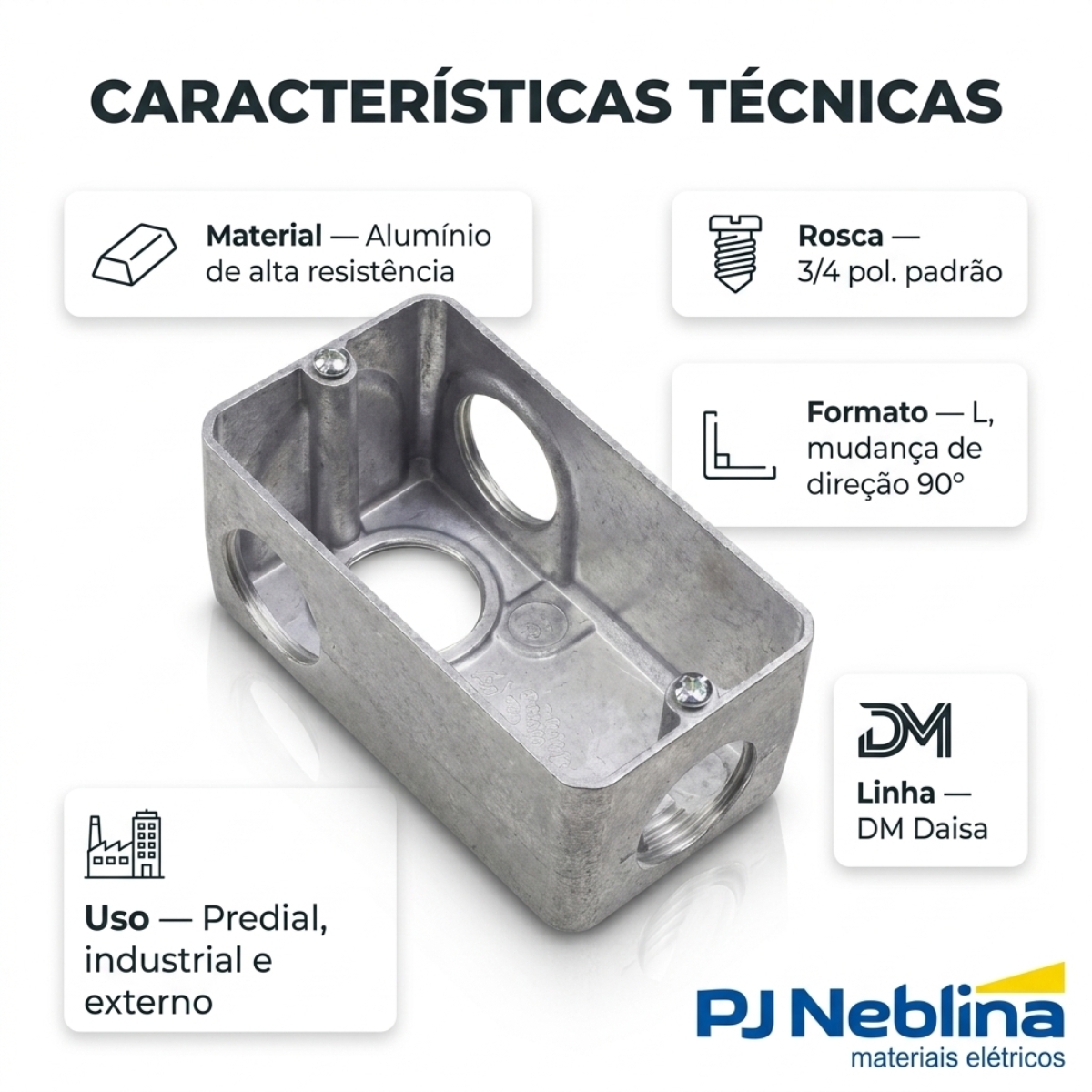 Condulete Tipo L Múltiplo Alumínio 3/4 Sem Pintura Sem Tampa Sem Vedação Dm Daisa
