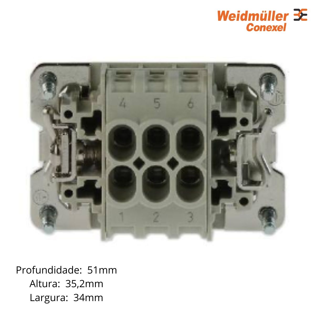 Porta Contato Tomada Multipolar Fêmea 6P 24A 500V Policarbonato Bege Série He - Conexel