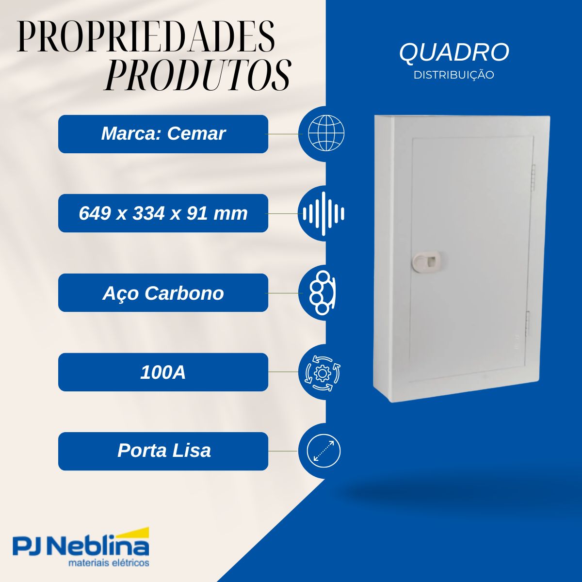 Quadro Distribuição Universal Sobrepor Aço Carbono Bc (Ral 9003) 100A 44 Disj Din/32 Bolt-On 649X334X91Mm - Cemar