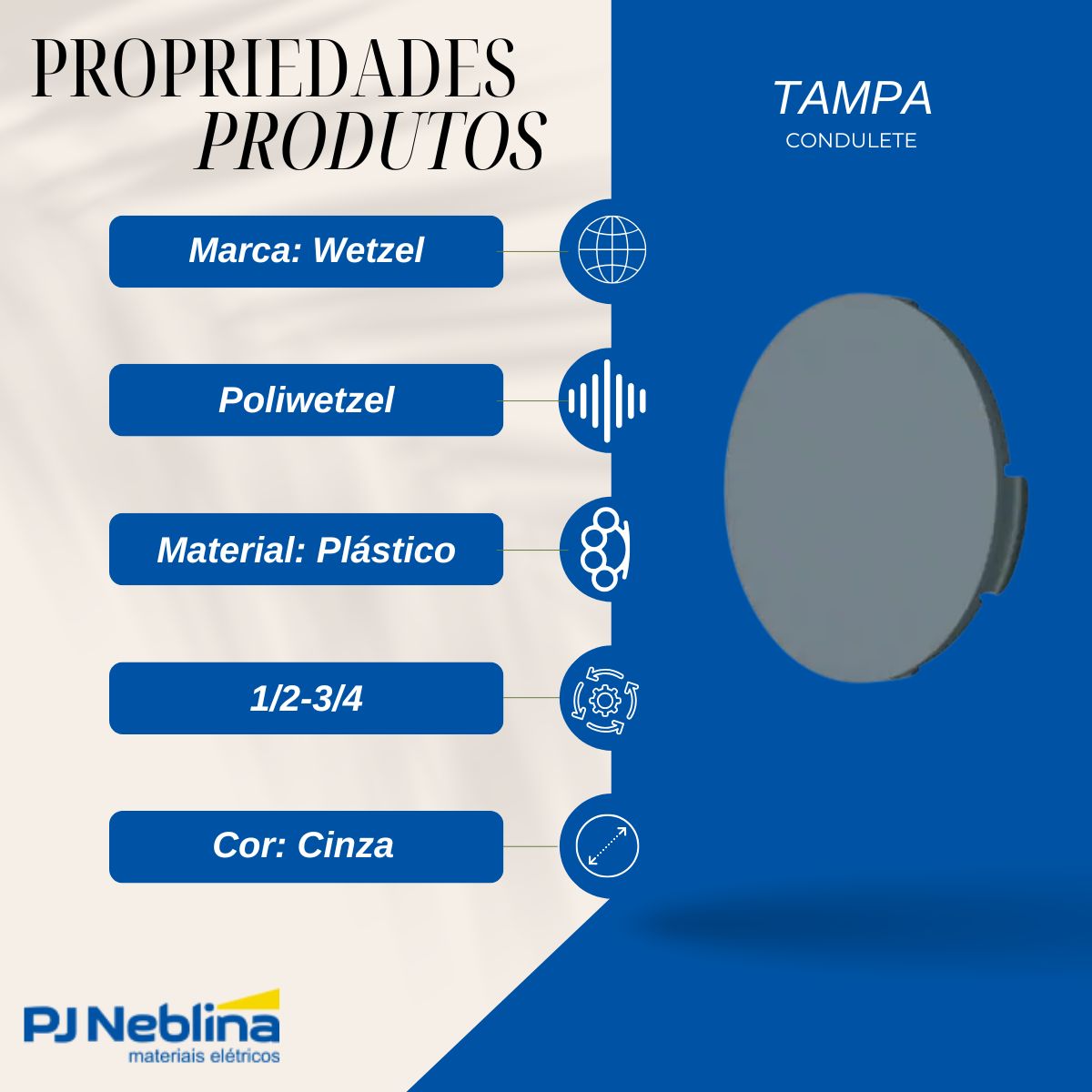Tampão Condulete Click Plástico 1/2-3/4 Cz S/Rosca - Wetzel