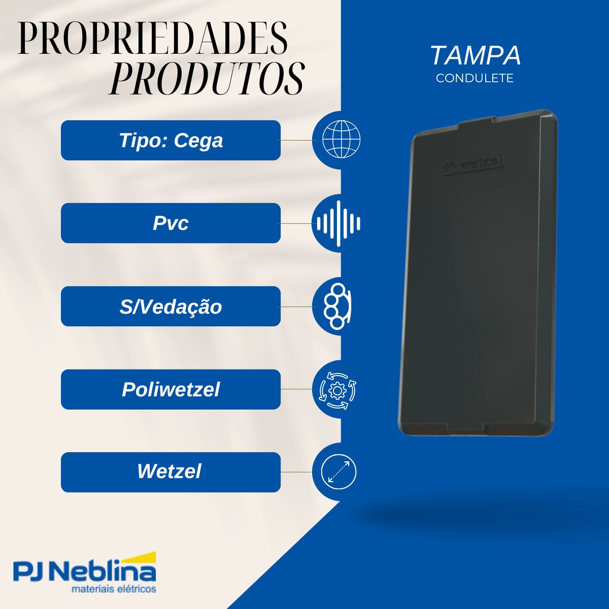 Tampa Condulete Cega Pvc 1Pol Cinza S/Vedação - Wetzel