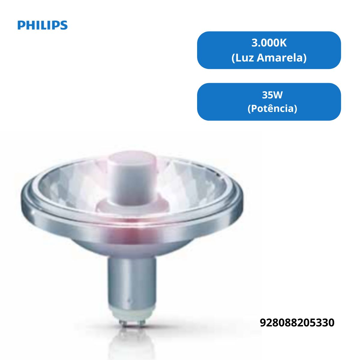 Lâmpada Vapor Metálico Ar111 35W Gx8.5 3000K Luz Amarela 10G Mastercolour - Philips