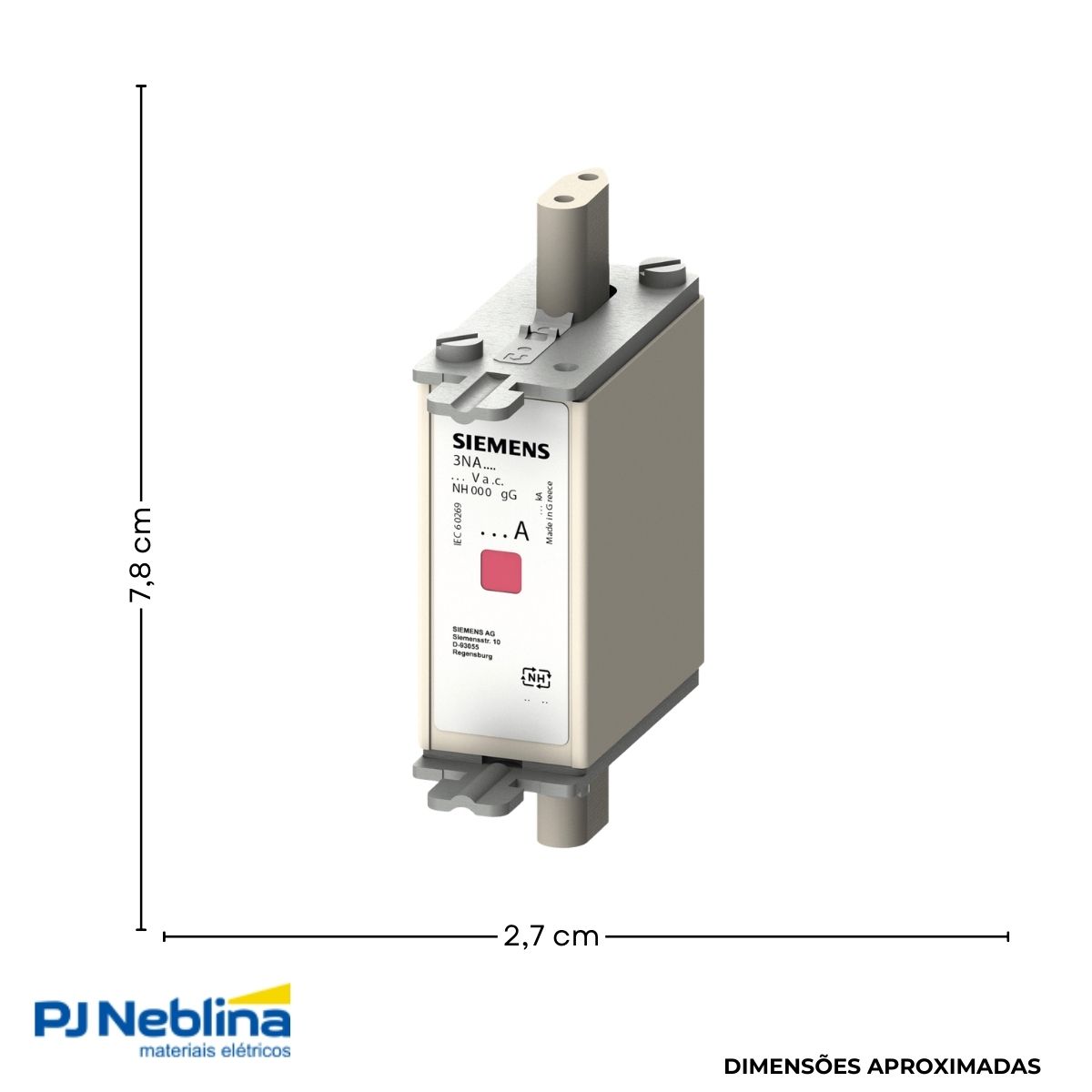 Fusível Nh Hrc Retardado Gg/Gl 50A 500V 120Ka T-000 Indicador Combinado - Siemens