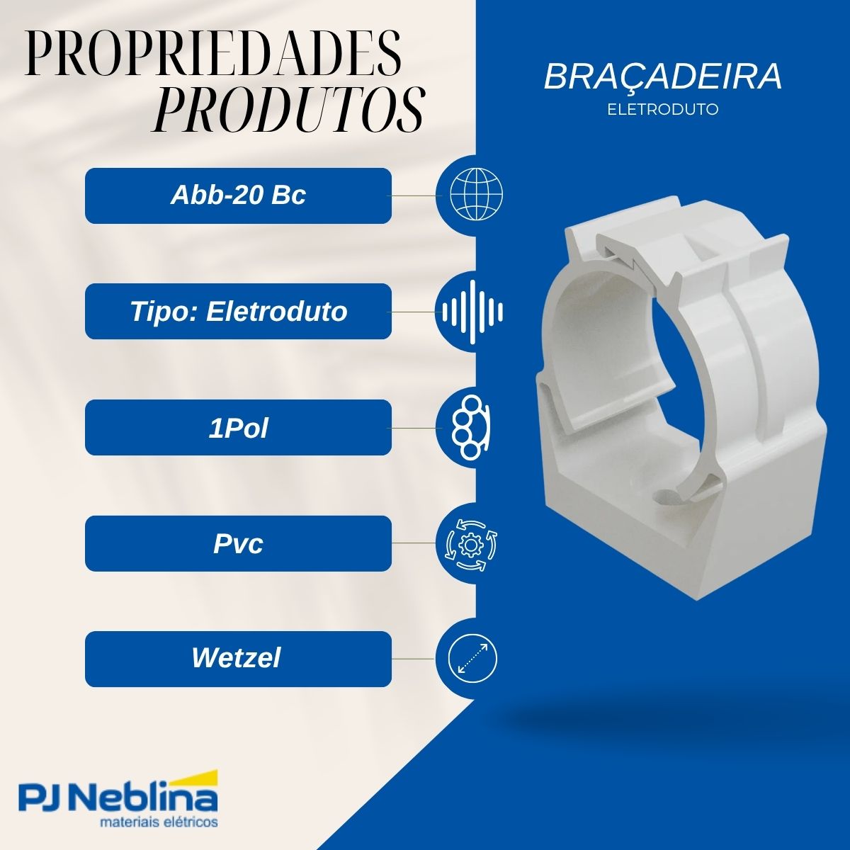 Braçadeira Eletroduto 1Pol Pvc Branco - Wetzel