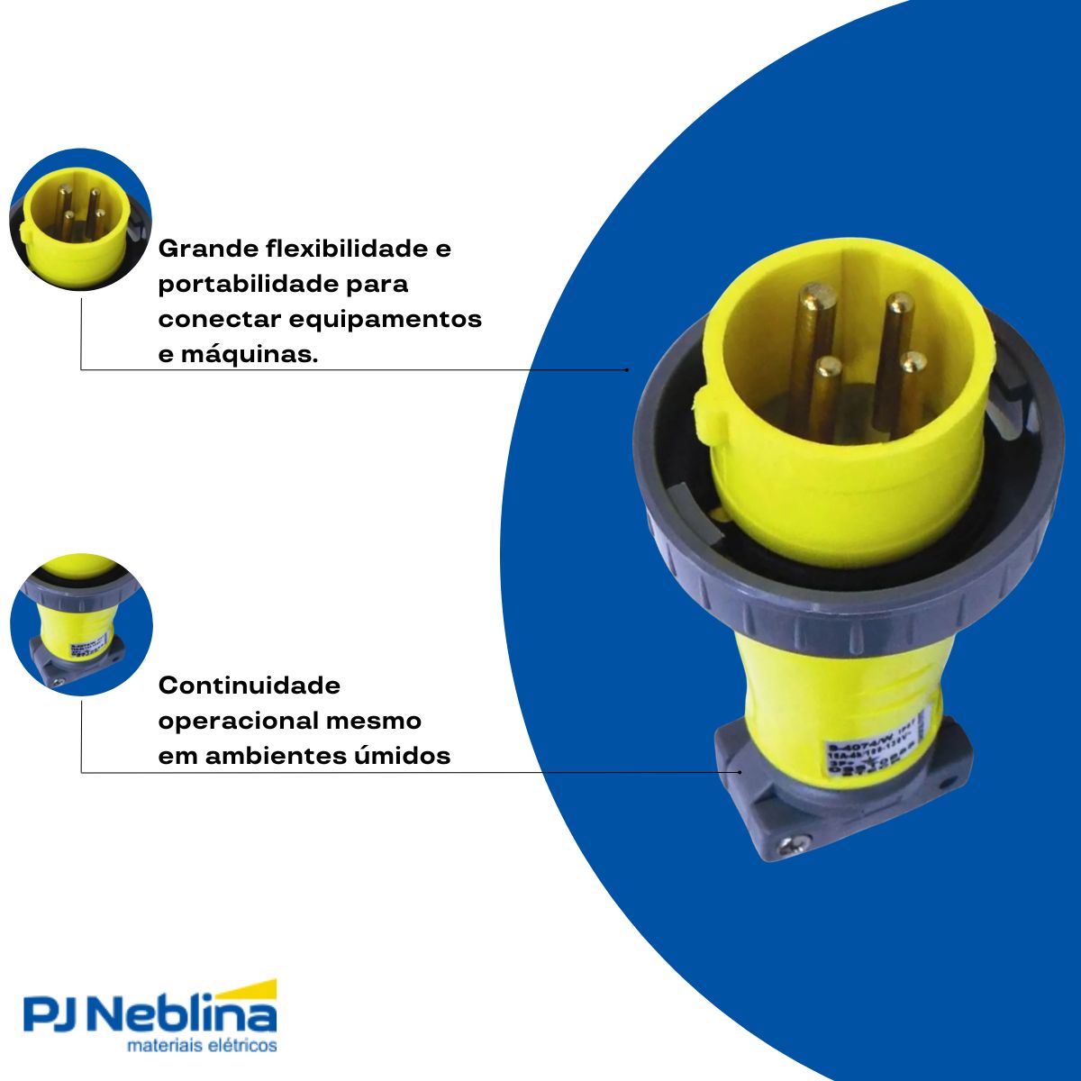 Plug Macho Móvel Prova D'água Poliamida 2P+T 16A 100-130V Am 4H Ip67 - Steck
