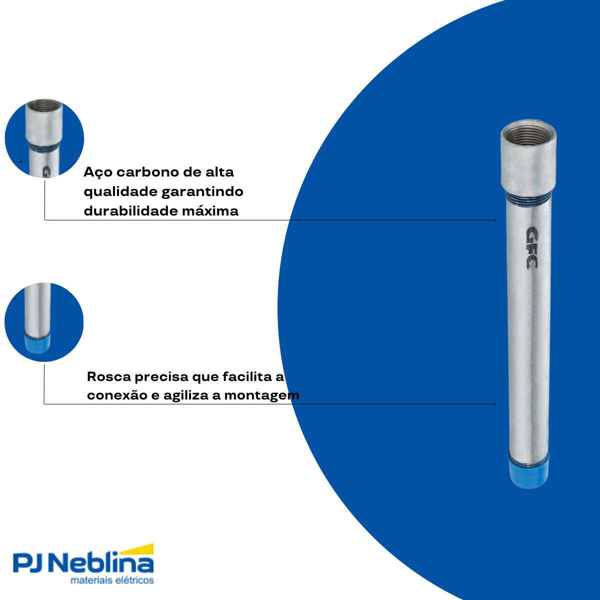 Eletroduto Aço Carbono Roscável Pesado 1.1/2 Galv Fogo Nbr 5624 (Br C/3M) P=2,00Mm Tpam C/Luva - Eletroduto/Est