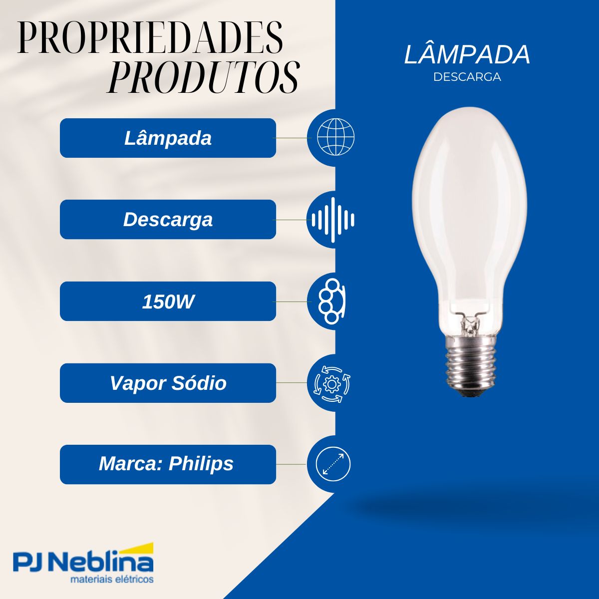 Lâmpada Vapor Sódio Ovoide 150W E40 2000K Branco Quente - Philips