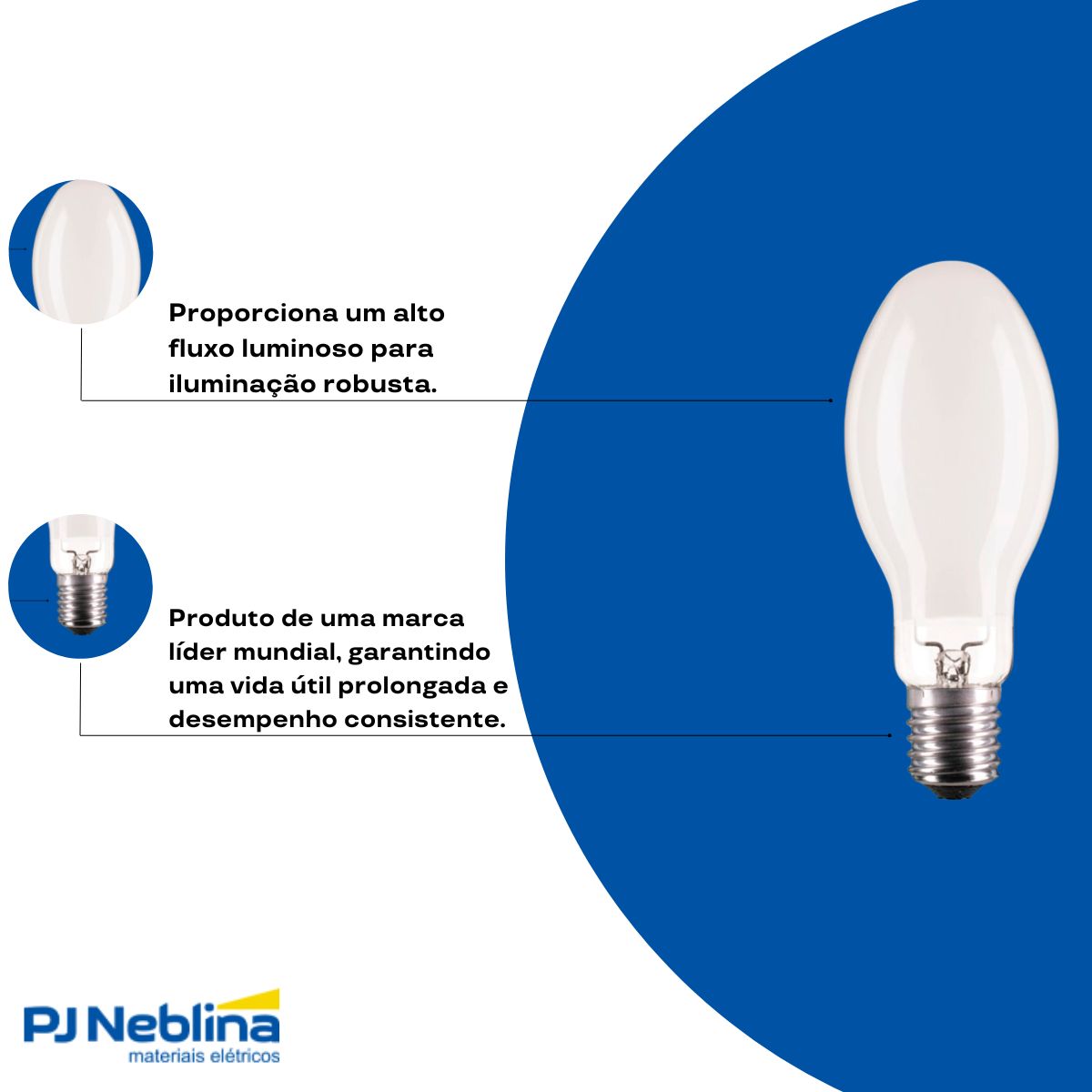 Lâmpada Vapor Sódio Ovoide 150W E40 2000K Branco Quente - Philips
