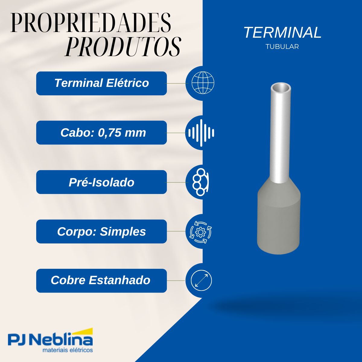 Terminal Tubular (Ilhos) 0,75Mm (18Awg) Pré-Isolado Cz - Conexel