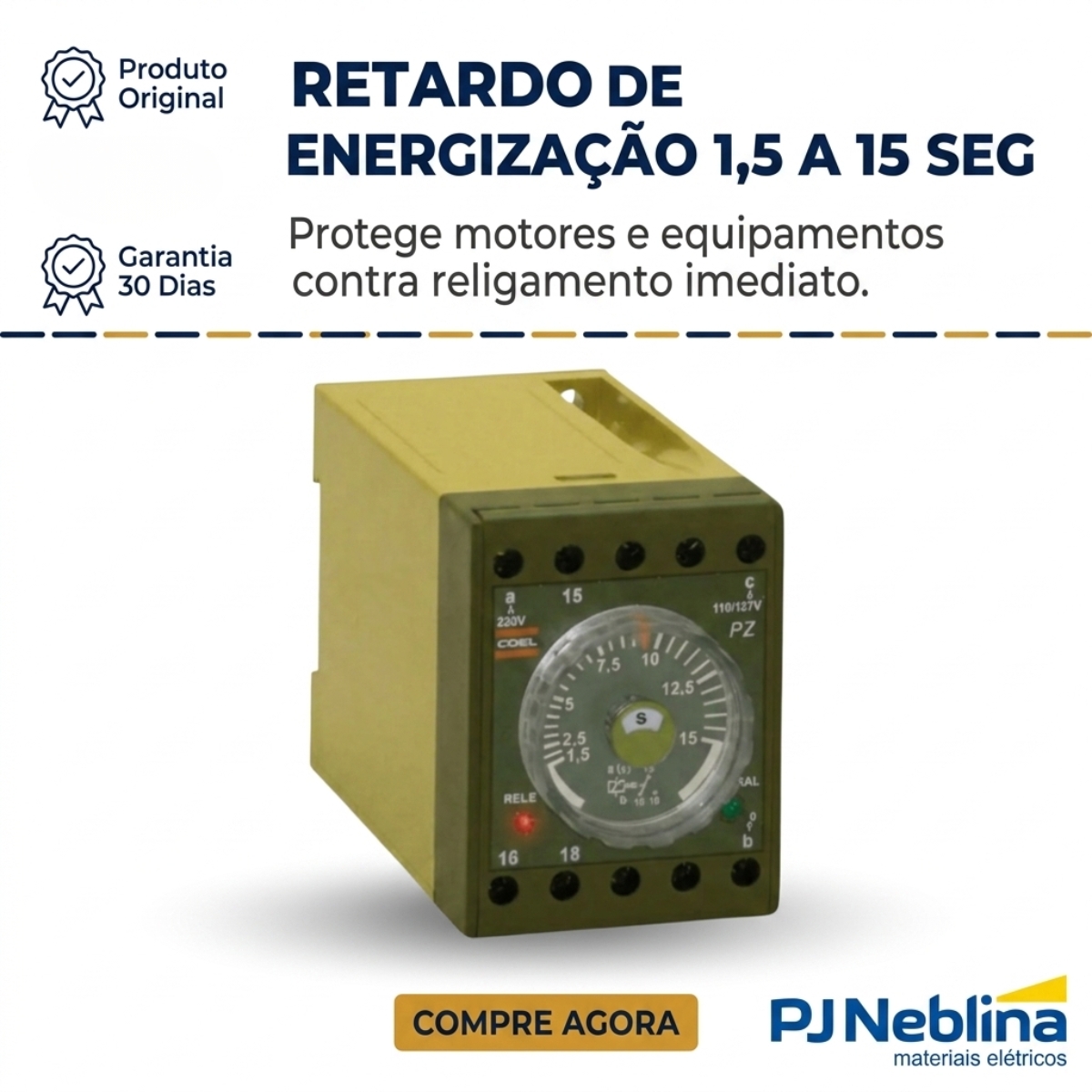 Rele Temporizador Eletrônico Retardo Energização 1,5-15Seg 2 Spdt (2Naf) 125Vcc 11346033 Coel