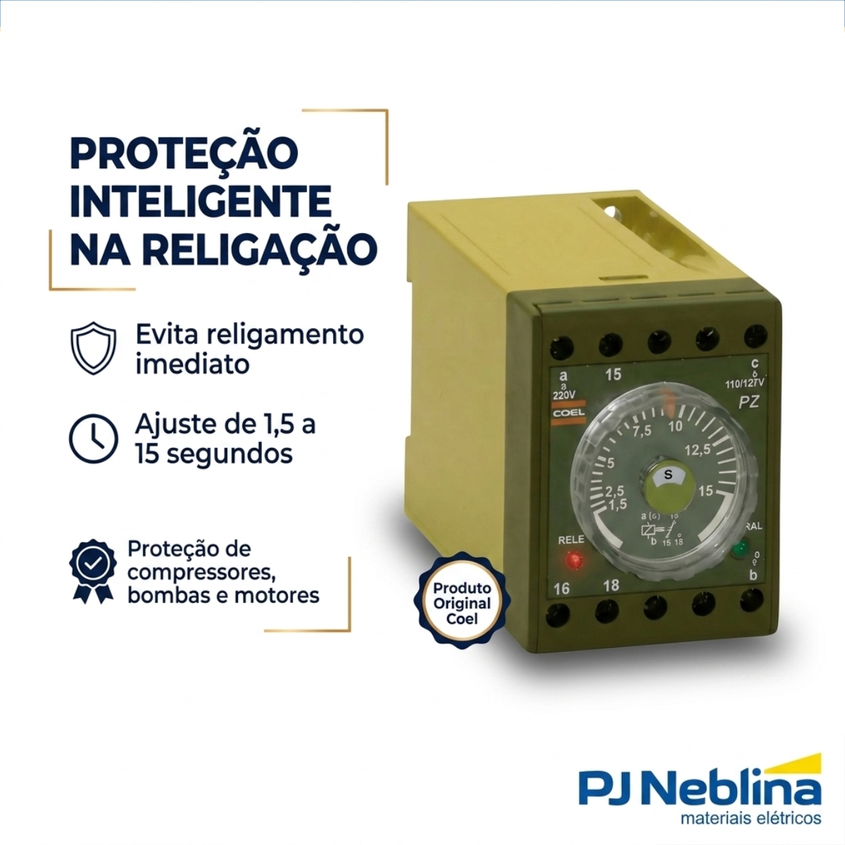 Rele Temporizador Eletrônico Retardo Energização 1,5-15Seg 2 Spdt (2Naf) 125Vcc 11346033 Coel