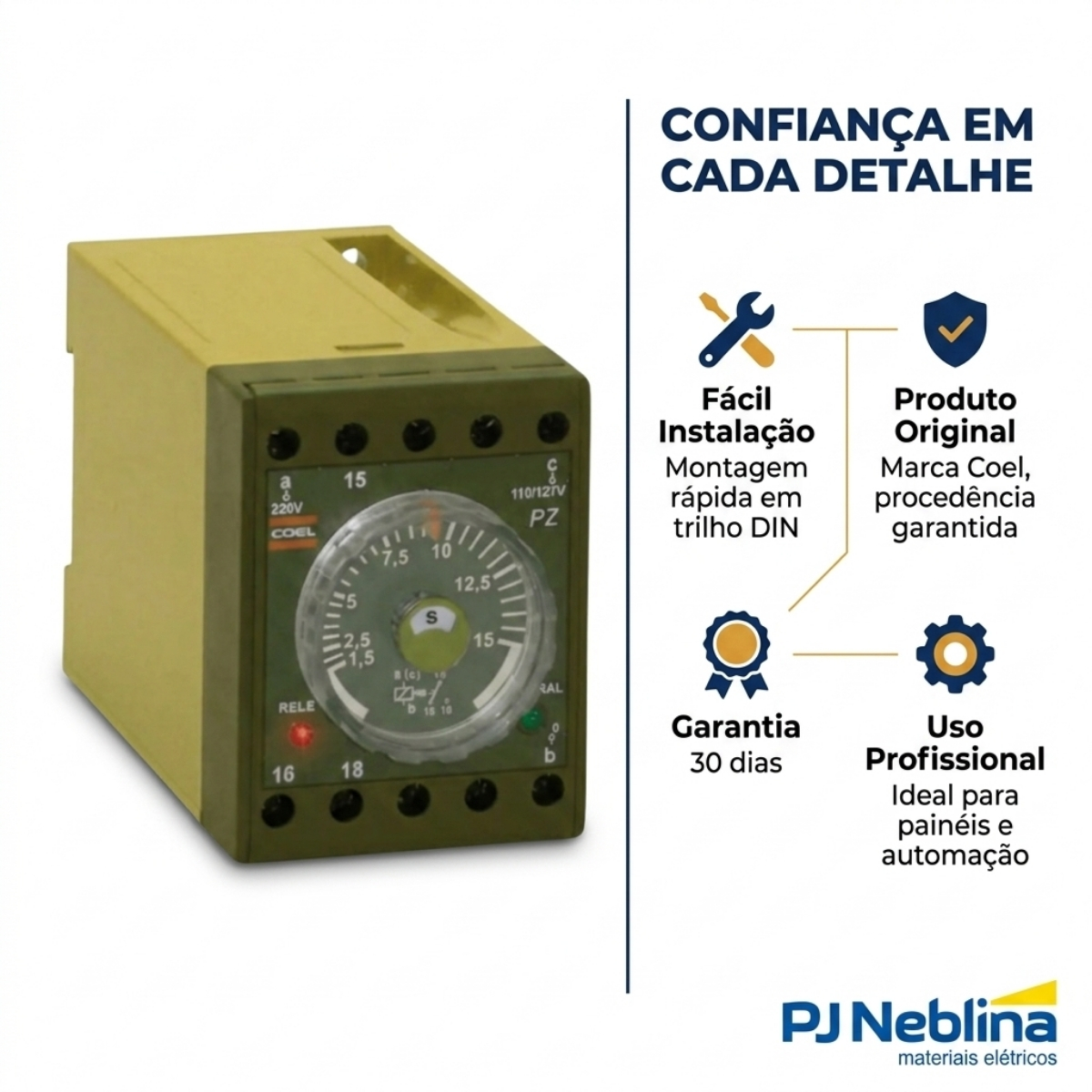 Rele Temporizador Eletrônico Retardo Energização 1,5-15Seg 2 Spdt (2Naf) 125Vcc 11346033 Coel