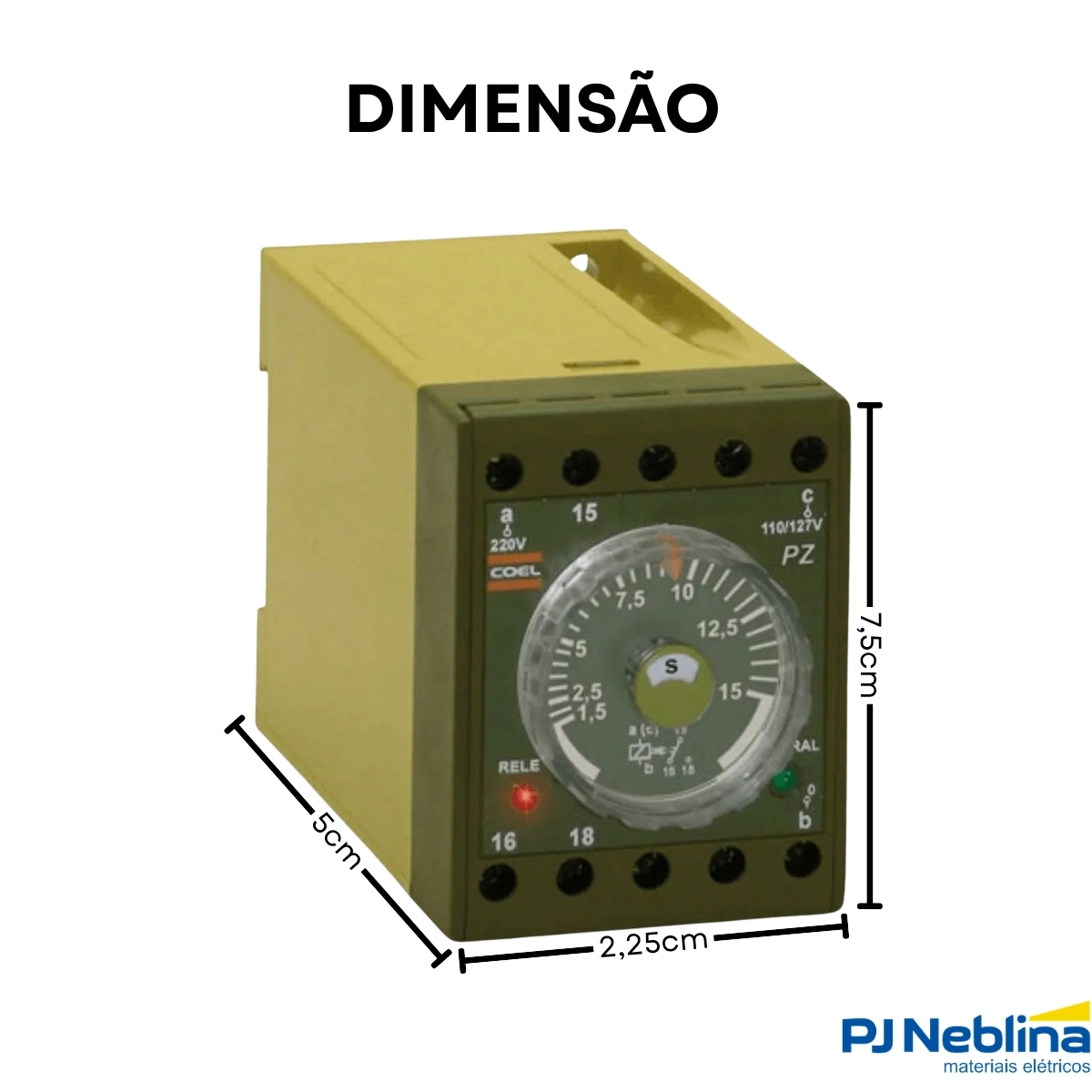 Rele Temporizador Eletrônico Retardo Energização 1,5-15Seg 2 Spdt (2Naf) 125Vcc 11346033 Coel