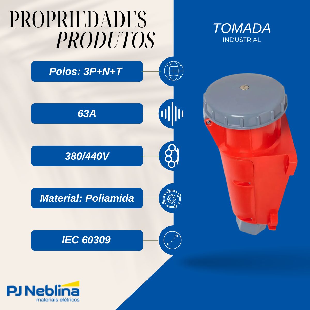Tomada Industrial Femea Sobrepor 3P+N+T 63A 380/440V Vm 6H Ip67 - Steck