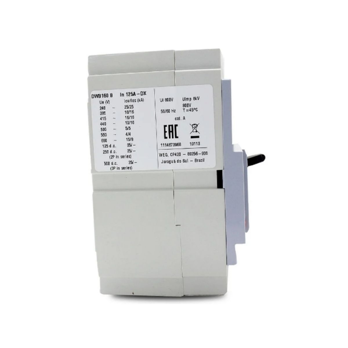 Disjuntor Caixa Moldada Tripolar 125A 16Ka 380/415V 50/60Hz - Weg