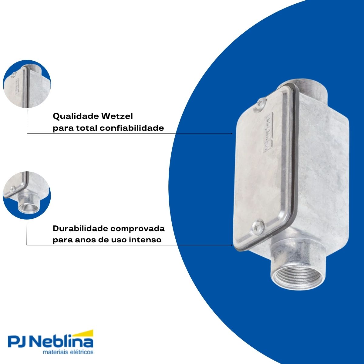 Condulete Alumínio Fixo Tipo T 1Pol C/Rosca Npt C/Pintura Cz C/Tampa C/Vedação Tgvp (Ip54) - Wetzel