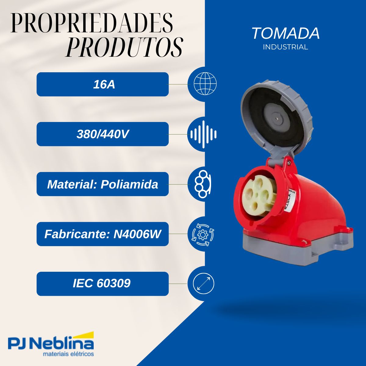 Tomada Industrial Femea Sobrepor 3P+T 16A 380/440V Vm 6H Ip67 - Steck