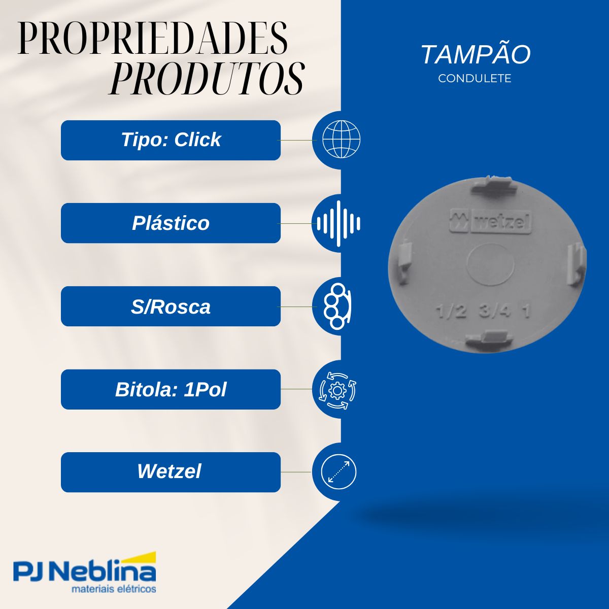 Tampão Condulete Click Plástico 1Pol Cinza S/Rosca - Wetzel