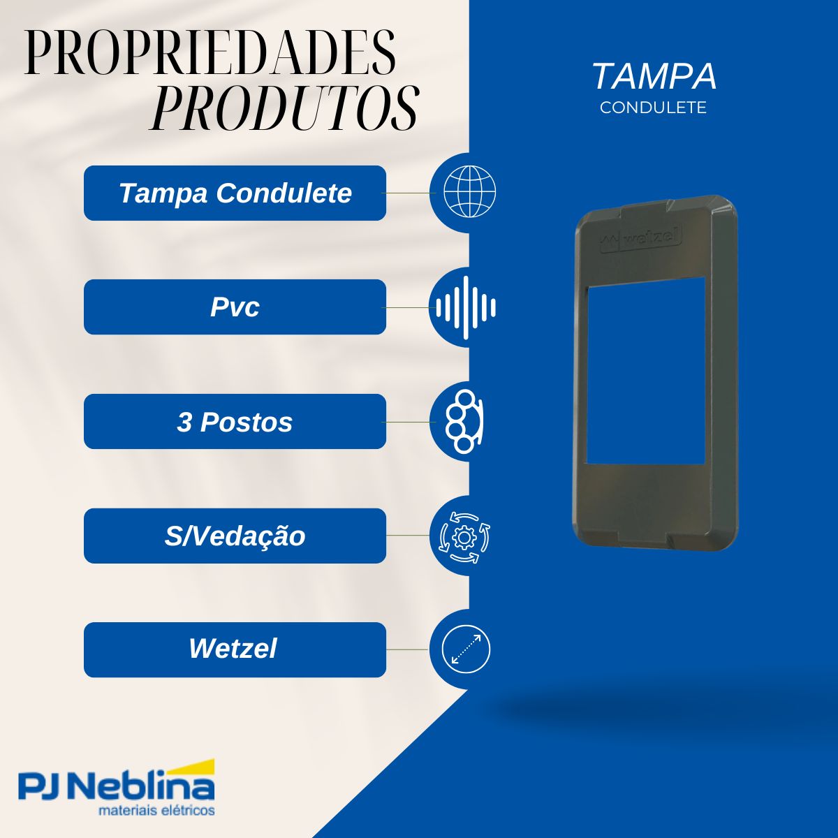 Tampa Condulete 3 Postos Pvc 1/2-3/4 Cinza S/Vedação - Wetzel