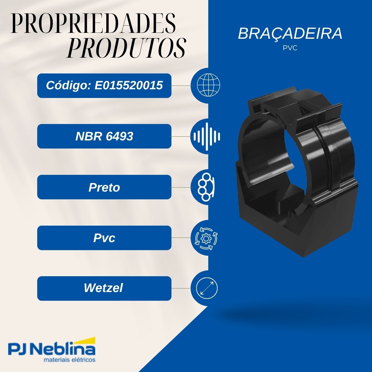 Braçadeira Pvc 3/4 Preto - Wetzel