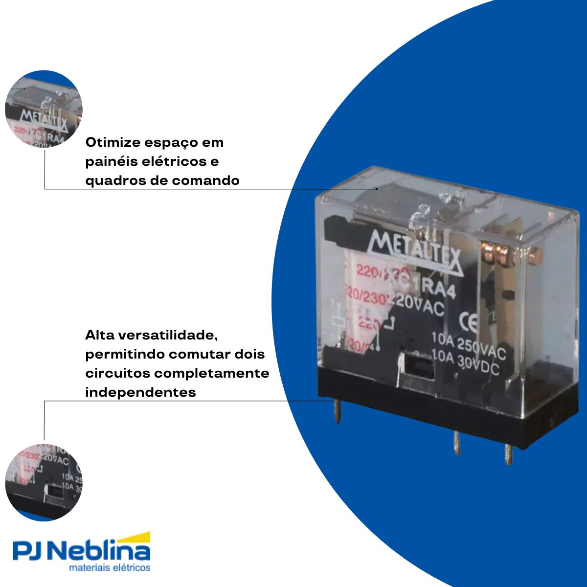 Relé Industrial Mini 10A 220V 2Rev (Dpdt) - Metaltex