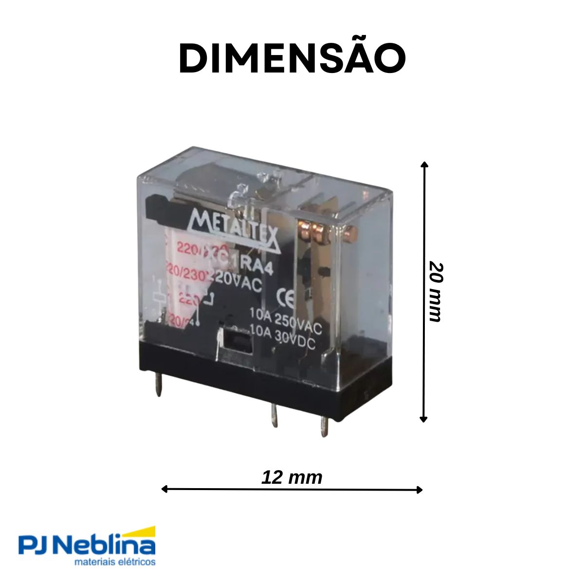 Relé Industrial Mini 10A 220V 2Rev (Dpdt) - Metaltex