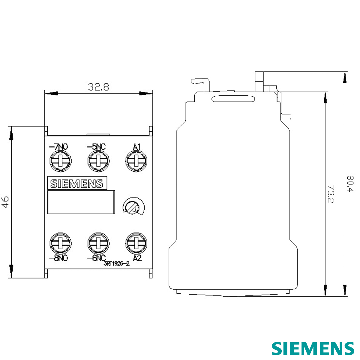 Bloco Contato Temporizador 220Vca/Cc Atraso Energia Para Contator S0 A S3 0,5 A 10S 3RT19262ED21 - Siemens