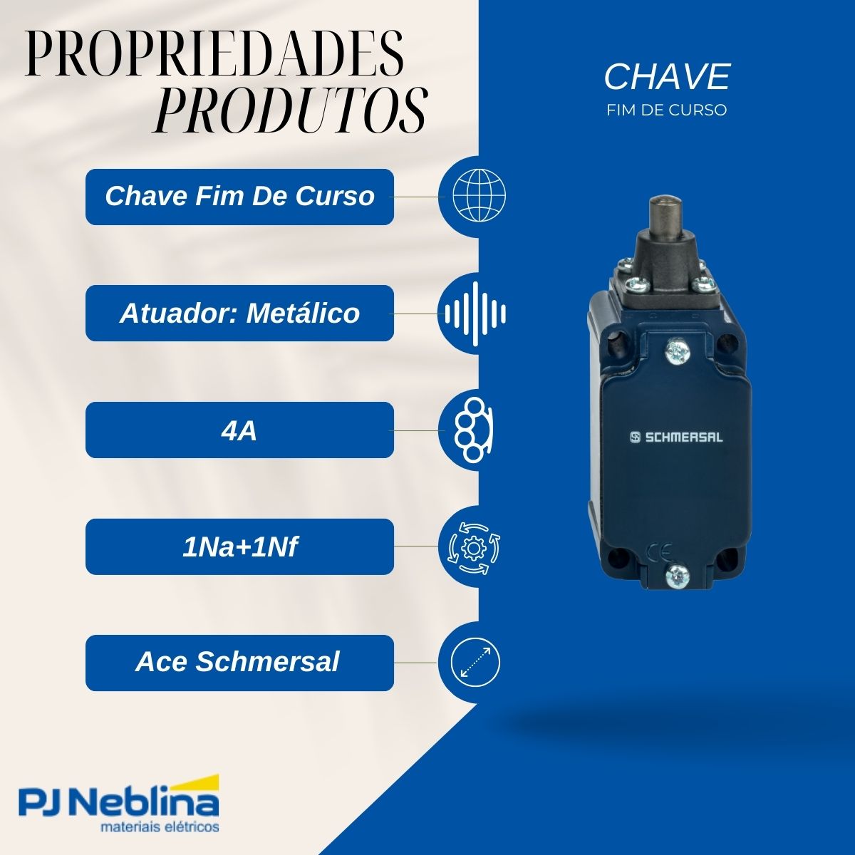 Chave Fim De Curso Pistão 4A 1Na+1Nf Ip67 - Ace Schmersal