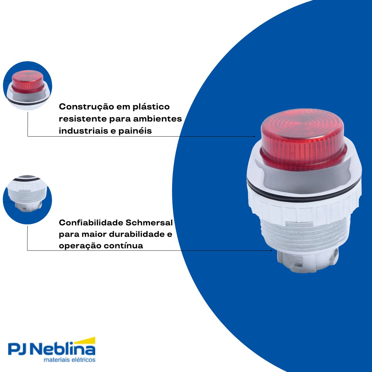 Botão Comando Pulsador Saliente Iluminado Redondo 30 mm Metálico Vermelho - Ace Schmersal