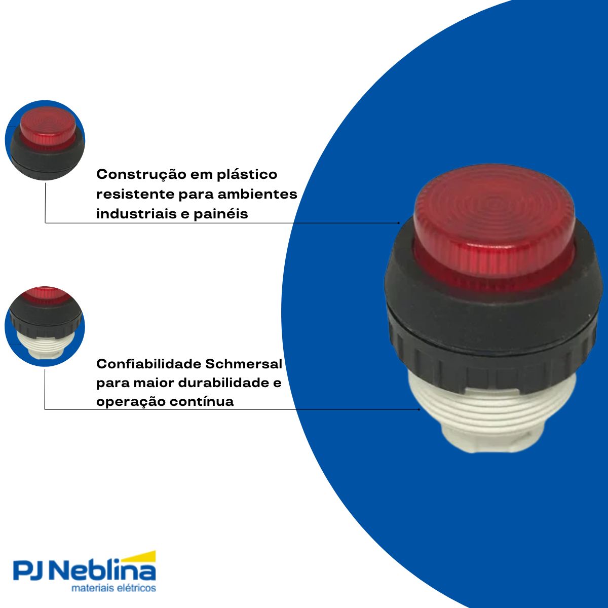 Botão Comando Pulsador Saliente Iluminado Redondo 30 mm Plástico Vermelho - Ace Schmersal