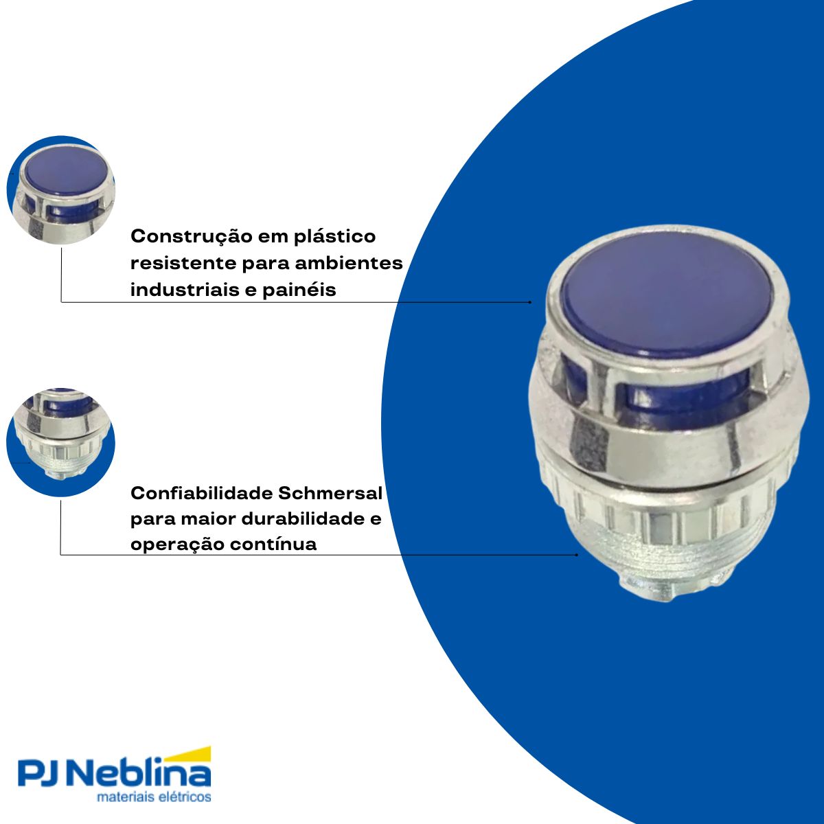 Botão Comando Pulsador Saliente Iluminado Redondo 30 mm Metálico Azul - Ace Schmersal