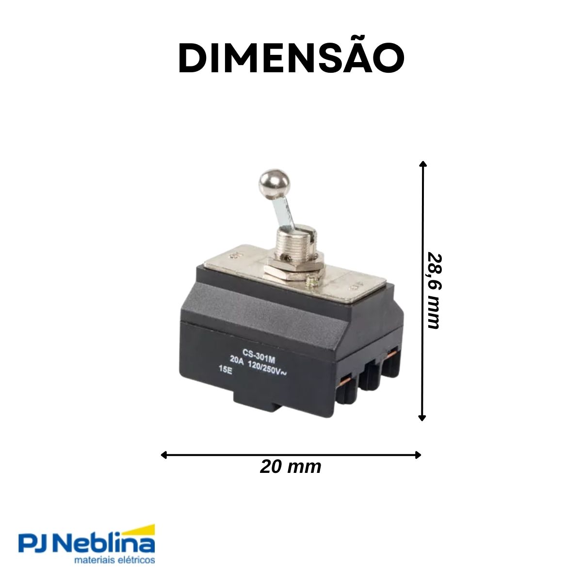 Chave Interruptor Alavanca Metálica Bipolar Liga/Desliga 20A 120V Cromada Standard Terminal Parafuso - Margirius