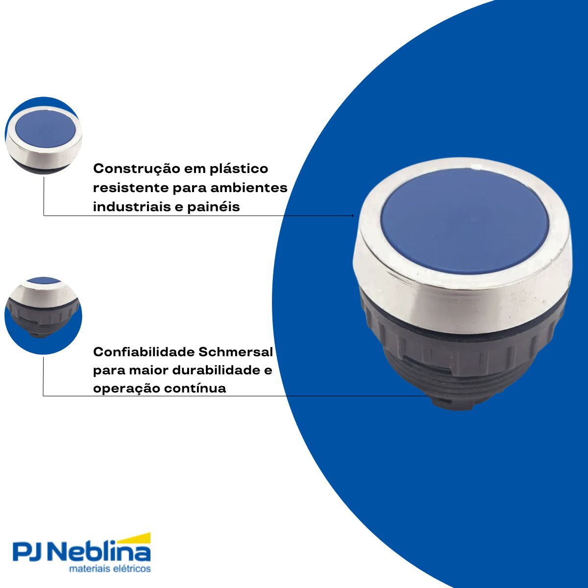 Botão Comando Pulsador Faceado Redondo 30Mm Plástico Azul - Ace Schmersal