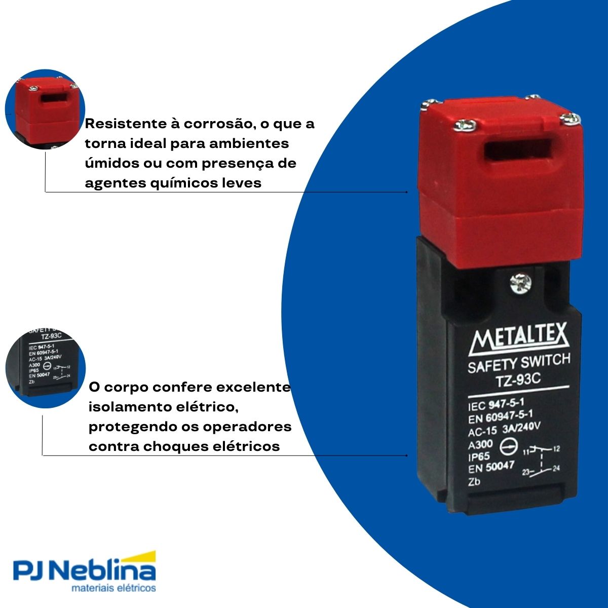 Chave Segurança Fim De Curso Plástico 3A 1Na+1Nf Ip65 - Metaltex