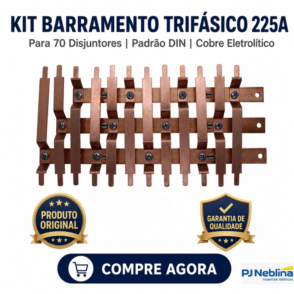 Kit Barramento Trifásico P/70 Disjuntor 225a Sem Placa Montada Tg-ii-70-din Cemar
