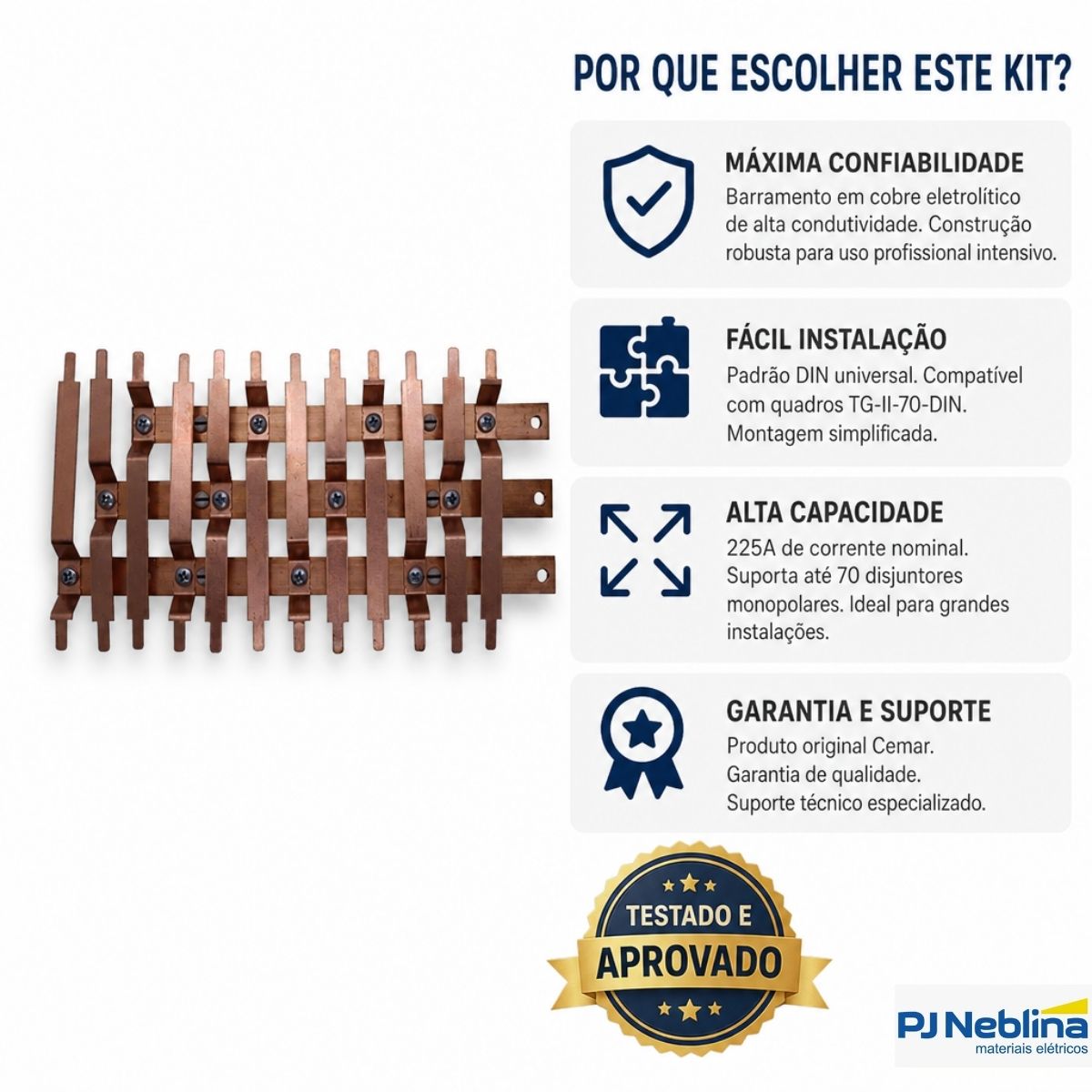 Kit Barramento Trifásico P/70 Disjuntor 225a Sem Placa Montada Tg-ii-70-din Cemar