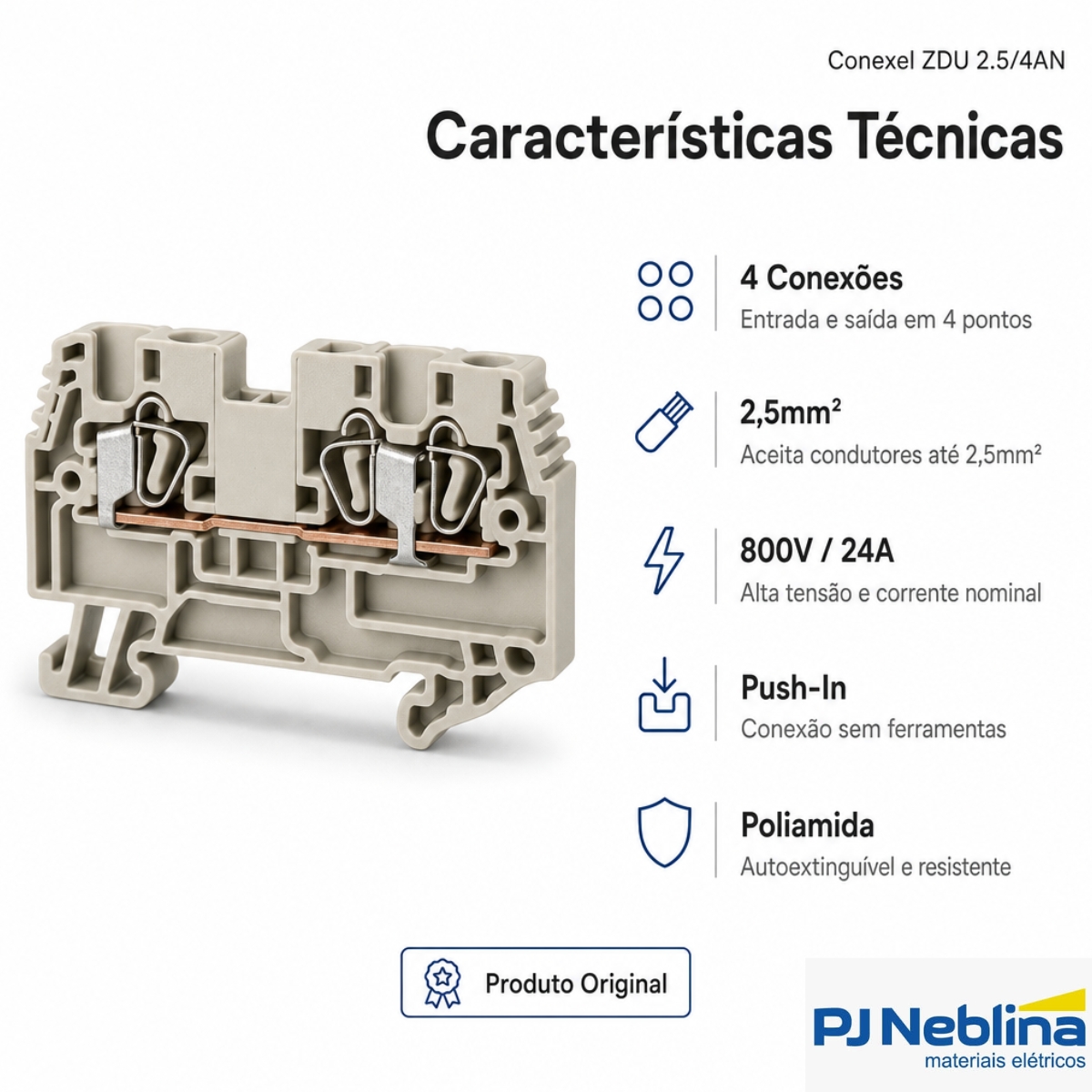 Conector Borne Passagem 4 Conexões 2,50Mm 800V Bege - Conexel
