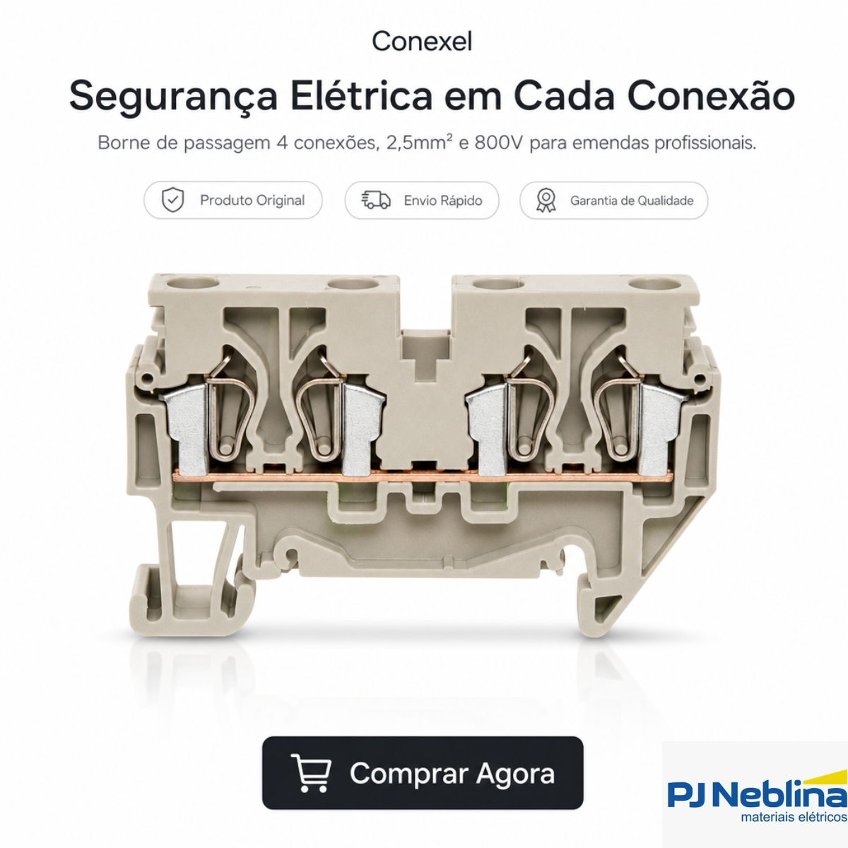 Conector Borne Passagem 4 Conexões 2,50Mm 800V Bege - Conexel