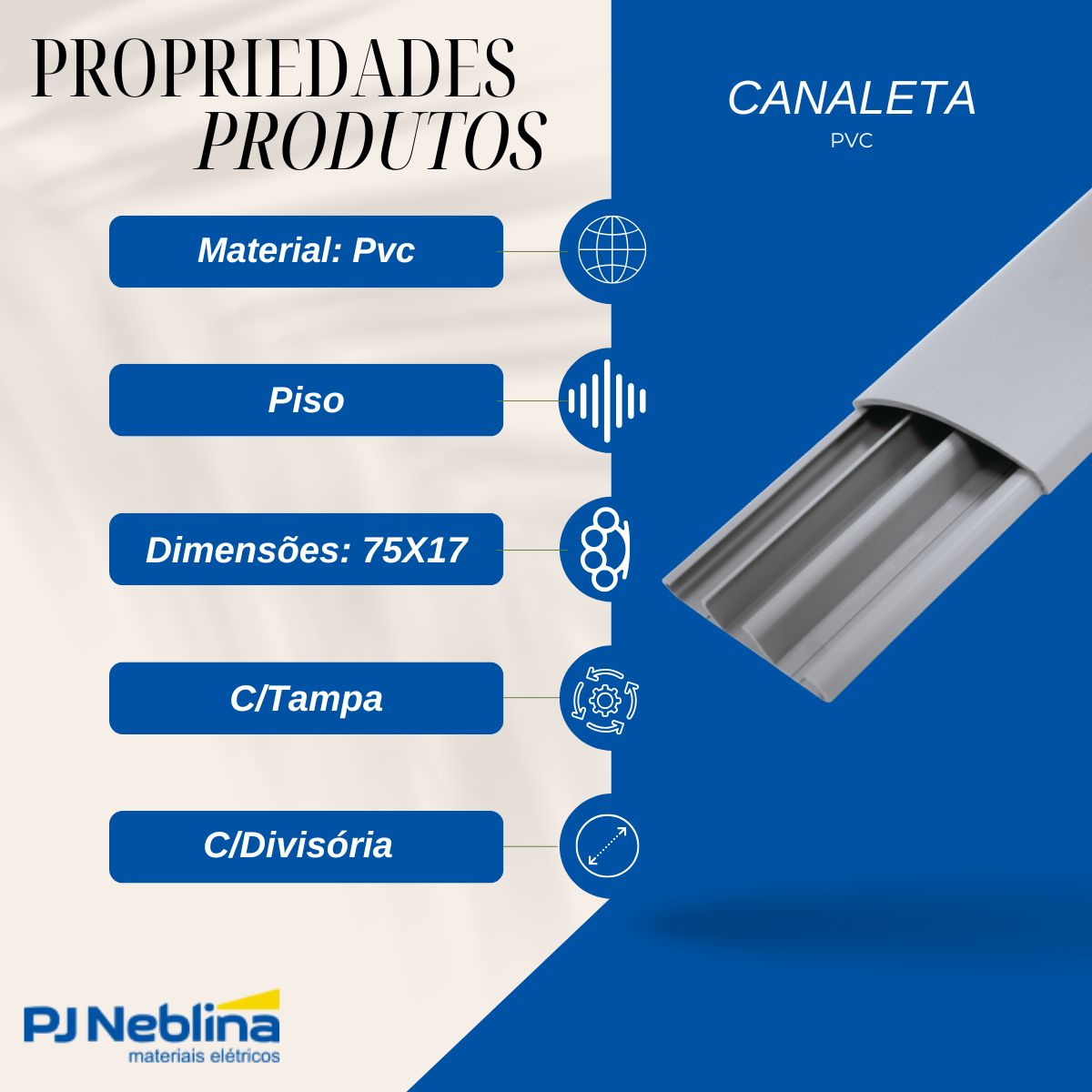 Canaleta Pvc Piso 75X17 (Br C/2M) Cinza C/Tampa C/Divisória S/Adesivo - Hellermann