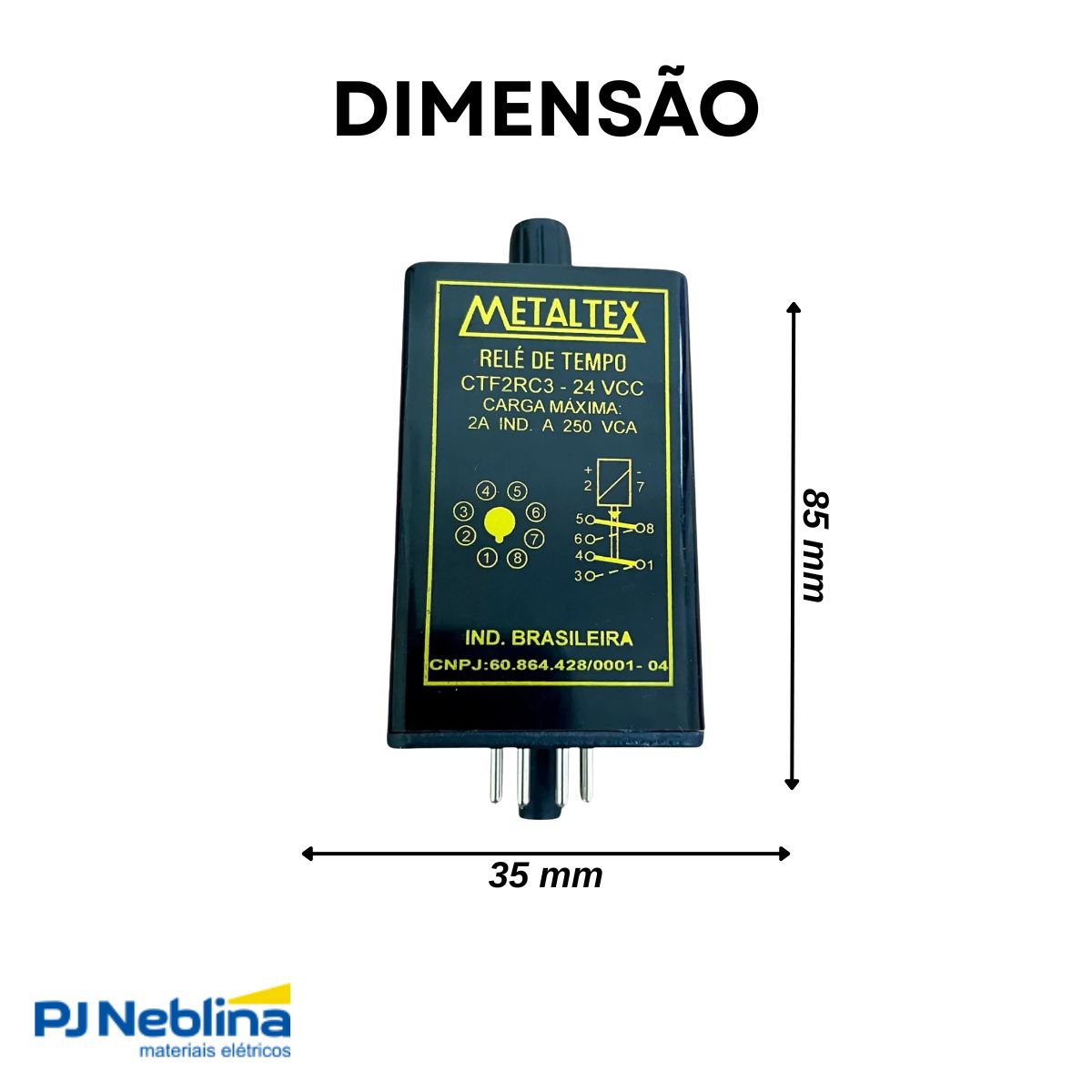 Relé Temporizador Eletrônico Retardo Energização 0-10Seg 2 Spdt (2Naf) 24Vcc - Metaltex