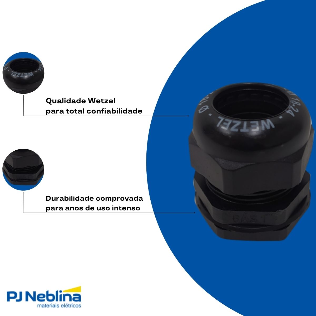 Prensa Cabo Curto 1/2 6-12Mm Bsp Nylon Preto Ip68 - Wetzel