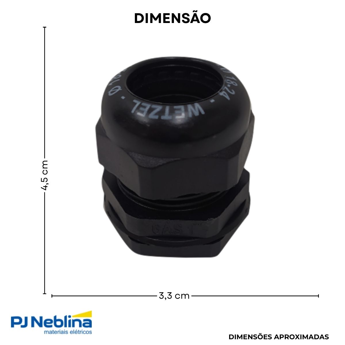 Prensa Cabo Curto 3/4 13-18 mm Bsp Nylon Pt Ip68 - Wetzel