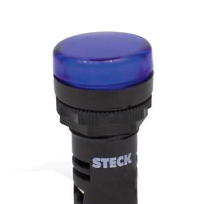 Sinaleiro Monobloco Redondo Plástico Azul 110V Led Ip65 Max Botton 22mm - Steck