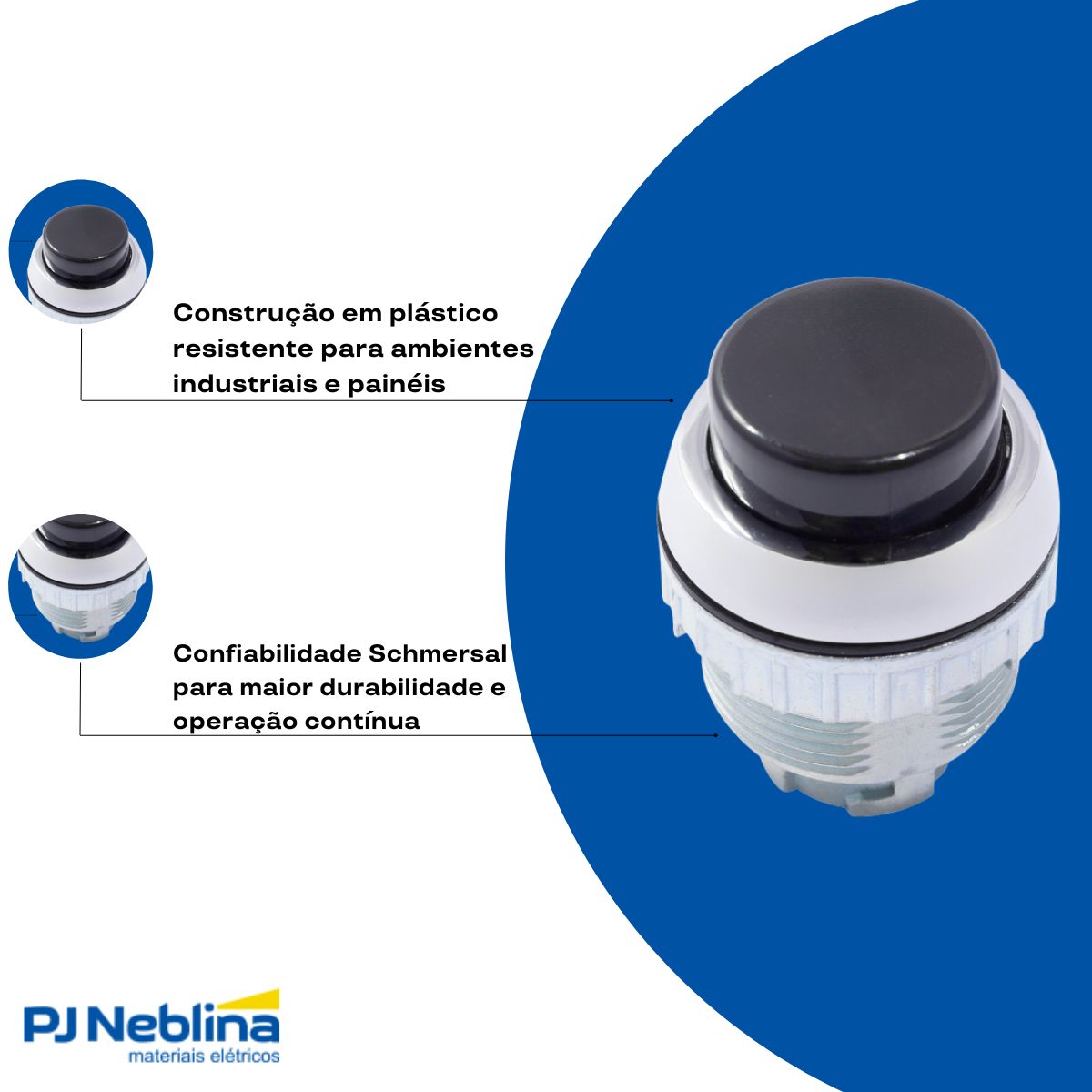 Botão Comando Pulsador Saliente Redondo 30 mm Metálico Preto - Ace Schmersal