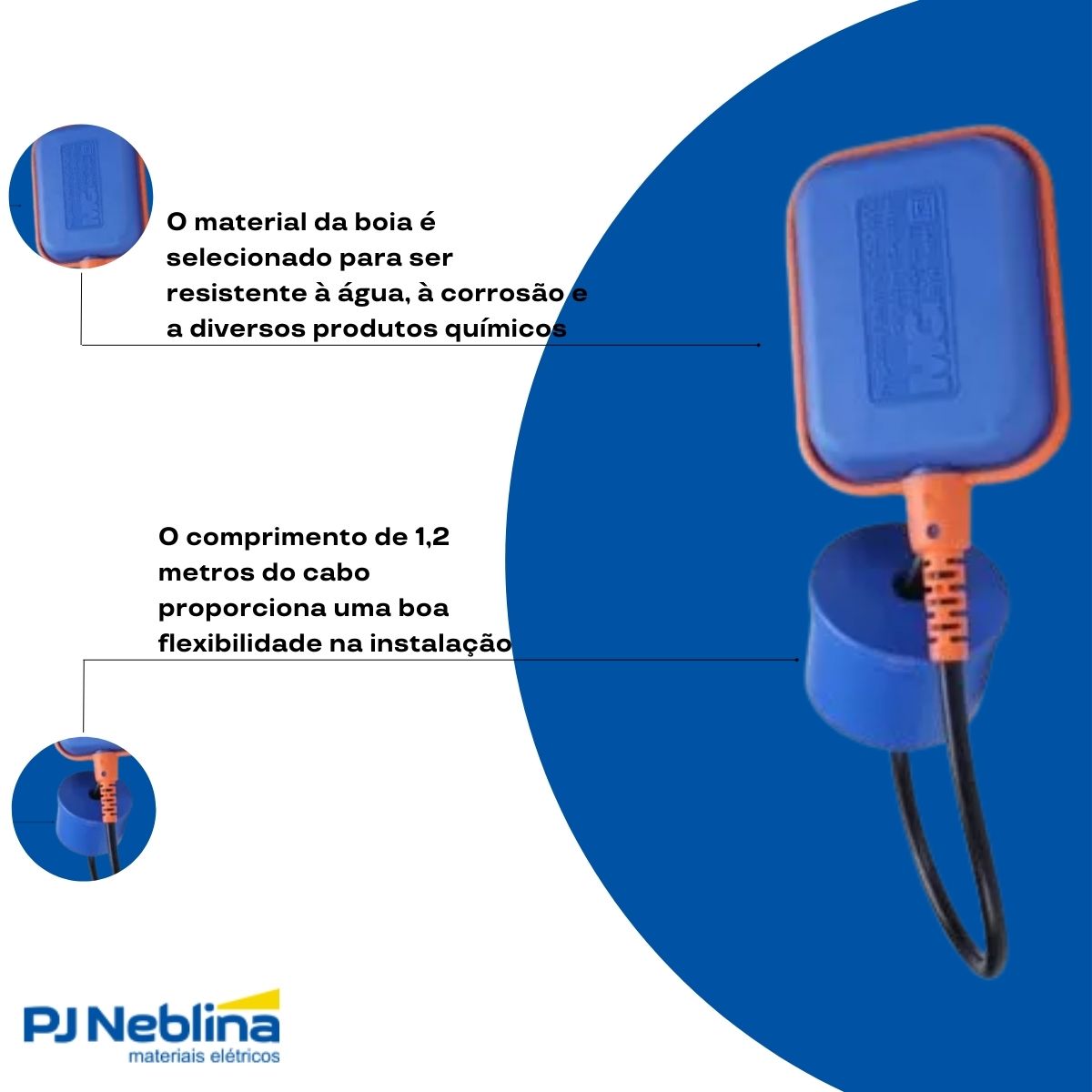 Chave Nível Boia Az Inferior/Superior 1 Rev 15A Cabo 1,2M - Margirius